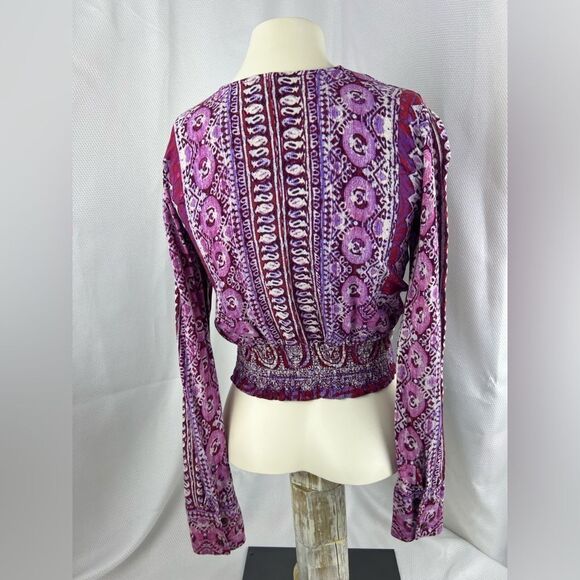 Free People Womens Red Wild Patterned Paisley Print V-Neck Crop Blouse Top XS - Picture 5 of 12